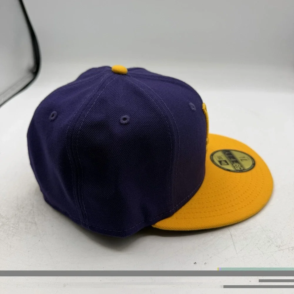 New Era 59Fifty Los Angeles Dodgers Hat Cap Sz 7 1/8 Fitted Purple Gold MLB